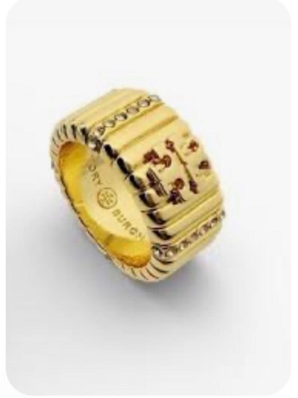 Tory Burch Gold Ribbed Logo Accent Ring